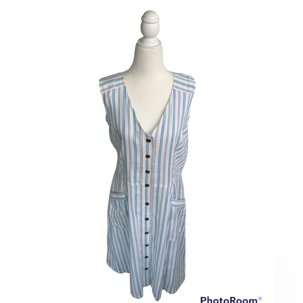 LOFT Blue and White Striped Midi Dress